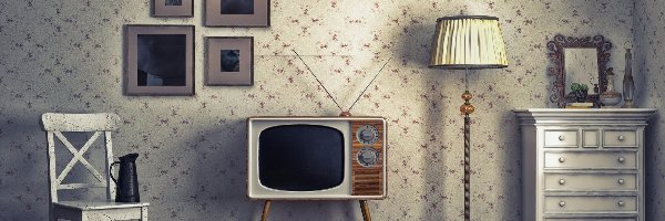 Zaniedbany, Meble, Pokój, Obrazki, Telewizor