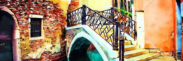 Paintography, Włochy, Wenecja, Domy, Schody