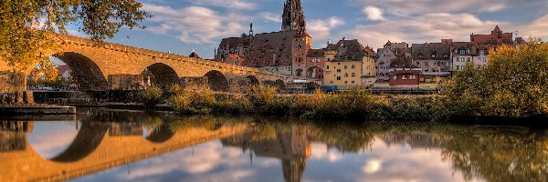 Rzeka, Katedra, Most, Jesień, Bawaria