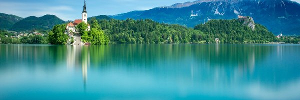 Słowenia, Kościół, Jezioro Bled, Las, Góry
