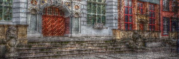 Gdańsk, Dwór Artusa, Budowla, HDR, Drzwi