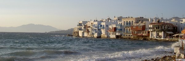 Miasto, Wybrzeżu, Na, Grecja, Mykonos