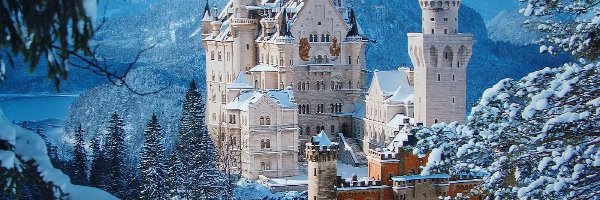 Schwangau, Neuschwanstein, W, Niemcy, Zamek, Zima