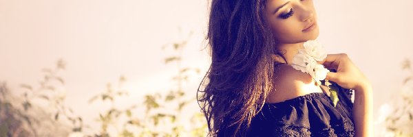 Kobieta, Sukienka, Czarna, Shay Mitchell, Kwiat