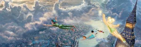 Londyn, Piotruś Pan, Peter Pan, Nibylandia, Disney, Thomas Kinkade