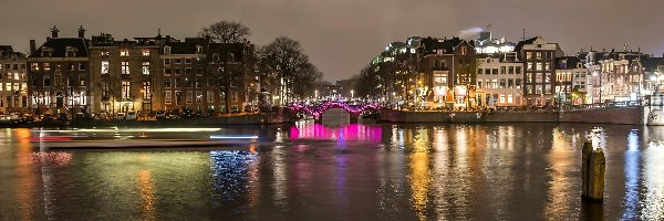 Miasto, Most, Nocą, Amsterdam