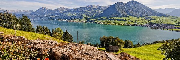 Jezioro, Szwajcaria, Panorama, Gory