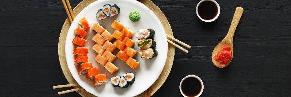 Pałeczki, Łyżka, Talerz, Sushi