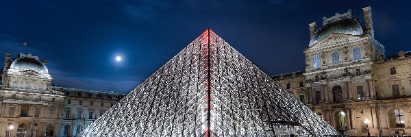 Księżyc, Muzeum Sztuki, Luwr, Paryż, Francja, Noc, Piramida