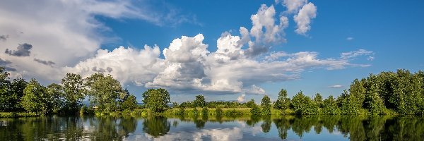 Chorwacja, Chmury, Jezioro Bobovica, Odbicie, Drzewa