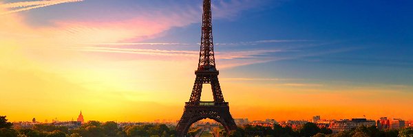 Zachód, Francja, Paryż, Wieża Eiffla, Słońca