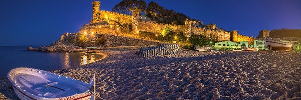 Łódka, La Vila Vella, Kamienne, Tossa de Mar, Hiszpania, Plaża, Mury