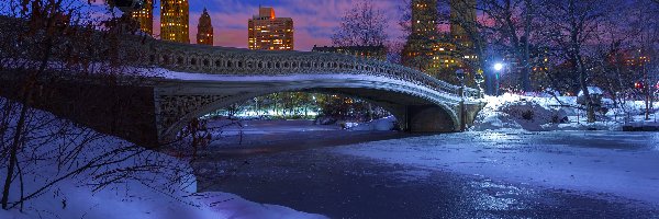 Nowy Jork, Zima, Central Park, Most, Rzeka
