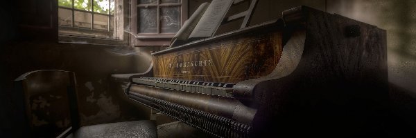 Zaniedbany, Pianino, Pokój, Okno, Krzesło
