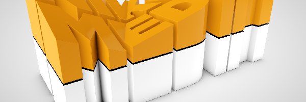 Napis, Żółto-biały, Grafika 3D