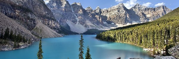 Kamienie, Góry, Jezioro, Drzewa, Park Narodowy Banff, Kanada
