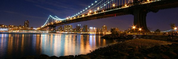Noc, Nowy York, Manhattan Bridge, Most