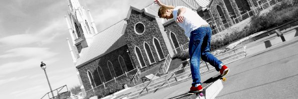 Mężczyzna, Deskorolka, Skateboarder, Kościół, Ulica