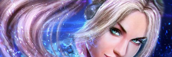 Błękitne, StarCraft 2, Gra Komputerowa, Dziewczyna, Uśmiech, Oczy
