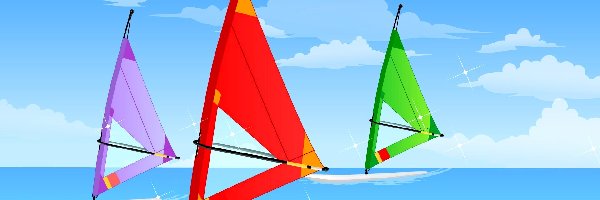 Obłoki, Morze, Niebo, 2D, Grafika, Windsurfing