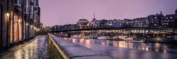 Niemcy, Rzeka Wezera, Brema, Miasto nocą, Most