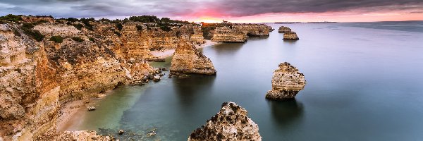 Wybrzeże Algarve, Skały, Ocean Atlantycki, Portugalia