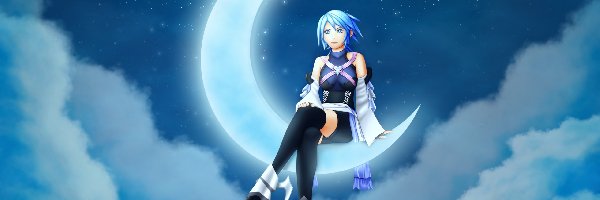 Aqua, Kingdom Hearts Birth by Sleep, Noc, Chmury, Dziewczyna, Księżyc, Niebo, Gra