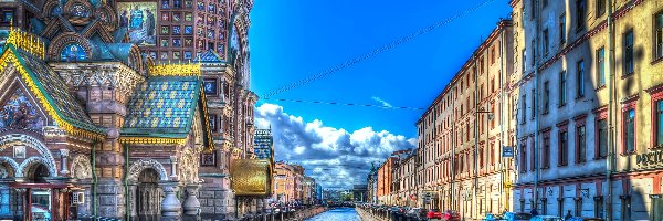 Świątynia, Miasto, Kanał, HDR, Rosja, Petersburg