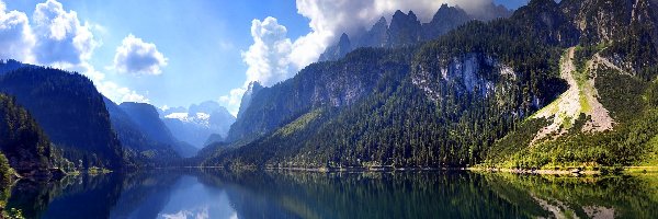 Iglasty, Góry, Las, Chmury, Jezioro, Austria