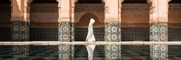 Marrakesz, Dziedziniec, Medresa Alego ibn Jusufa, Maroko, Szkoła, Muzułmanin, Człowiek