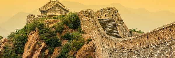 Mur obronny, Wielki Mur Chiński, Chiny, Skały, Góry Nan Shan, Wieża obserwacyjna