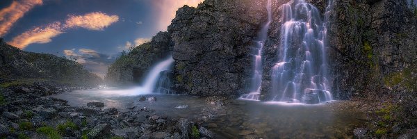 Skały, Park Narodowy Rondane, Góry, Geiranger, Norwegia, Rzeka, Wodospad Brudesloret