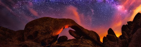 Droga Mleczna, Niebo, Park Narodowy Joshua Tree, Gwiazdy, Skały, Stany Zjednoczone, Stan Kalifornia