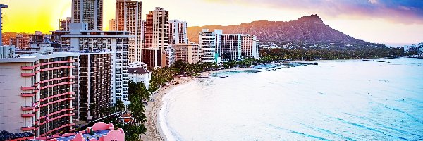 Morze, Waikiki, Plaża, Honolulu
