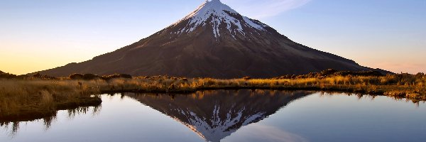 Odbicie, Góra, Taranaki, Jesień, Łąka, Jezioro