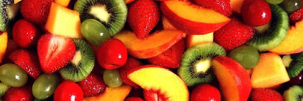 Winogrono, Czereśnia, Brzoskwinia, Kawałki, Owoce, Truskawka, Kiwi