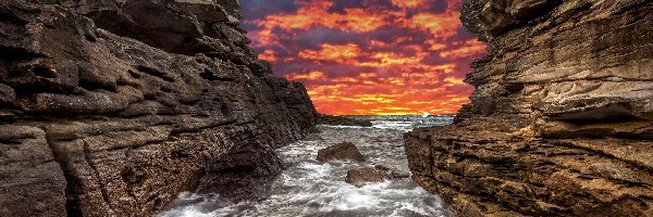 Skały, Little Bay, Ocean Spokojny, Zachód słońca, Sydney, Australia