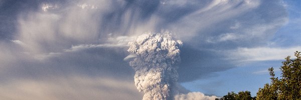 Erupcja, Drzewa, Dym, Wulkan