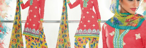 Kobieta, Salwar, Strój, Makijaż, Kameez