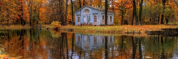 Domek, Carskie Sioło, Jesień, Petersburg, Rosja, Staw, Park