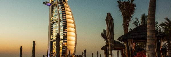 Burj Al Arab, Hotel, Dubaj, Plaża, Palmy