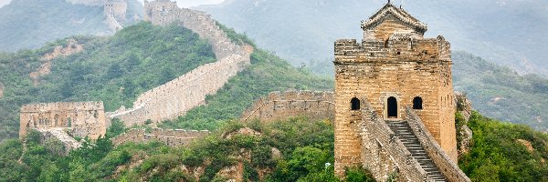  Chiny, Zabytek, Wielki Mur Chiński, Mgła, Góry Nan Shan