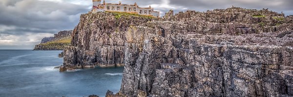 Szkocja, Latarnia morska Neist Point, Wyspa Skye, Skały, Morze Szkockie