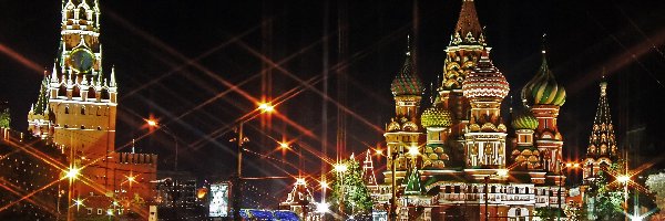 Moskwa, Rosja, Noc, Cerkiew