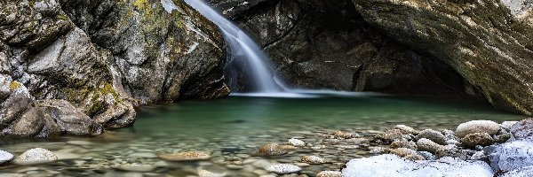 Austria, Kamienie, Rzeka, Skały, Wodospad, Park Narodowy Wysokich Taurów, Lód