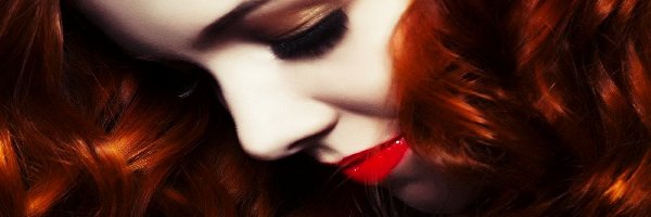 Makijaż, Włosy, Czerwone, Kobieta