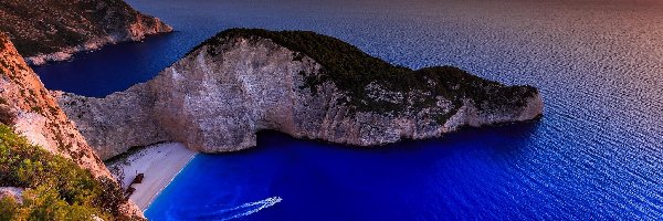 Navagio, Wybrzeże, Plaża, Grecja, Zachód Słońca, Ocean
