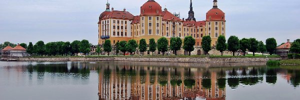 Jezioro, Pałac Moritzburg, Zamek, Moritzburg, Odbicie, Zamek, Niemcy, Drzewa, Saksonia, Moritzburg Castle, Na Wodzie