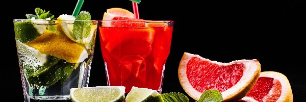 Słomki, Grejpfrut, Lód, Limonka, Napoje, Mięta, Szklanki