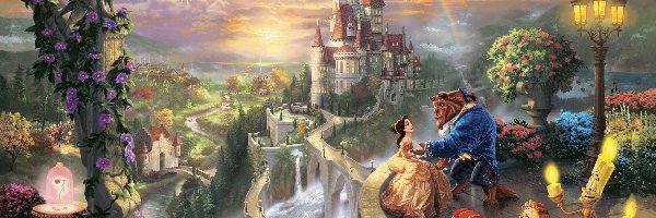 Obraz, Piękna i Bestia, Thomas Kinkade, Bajka, Beauty and the Beast